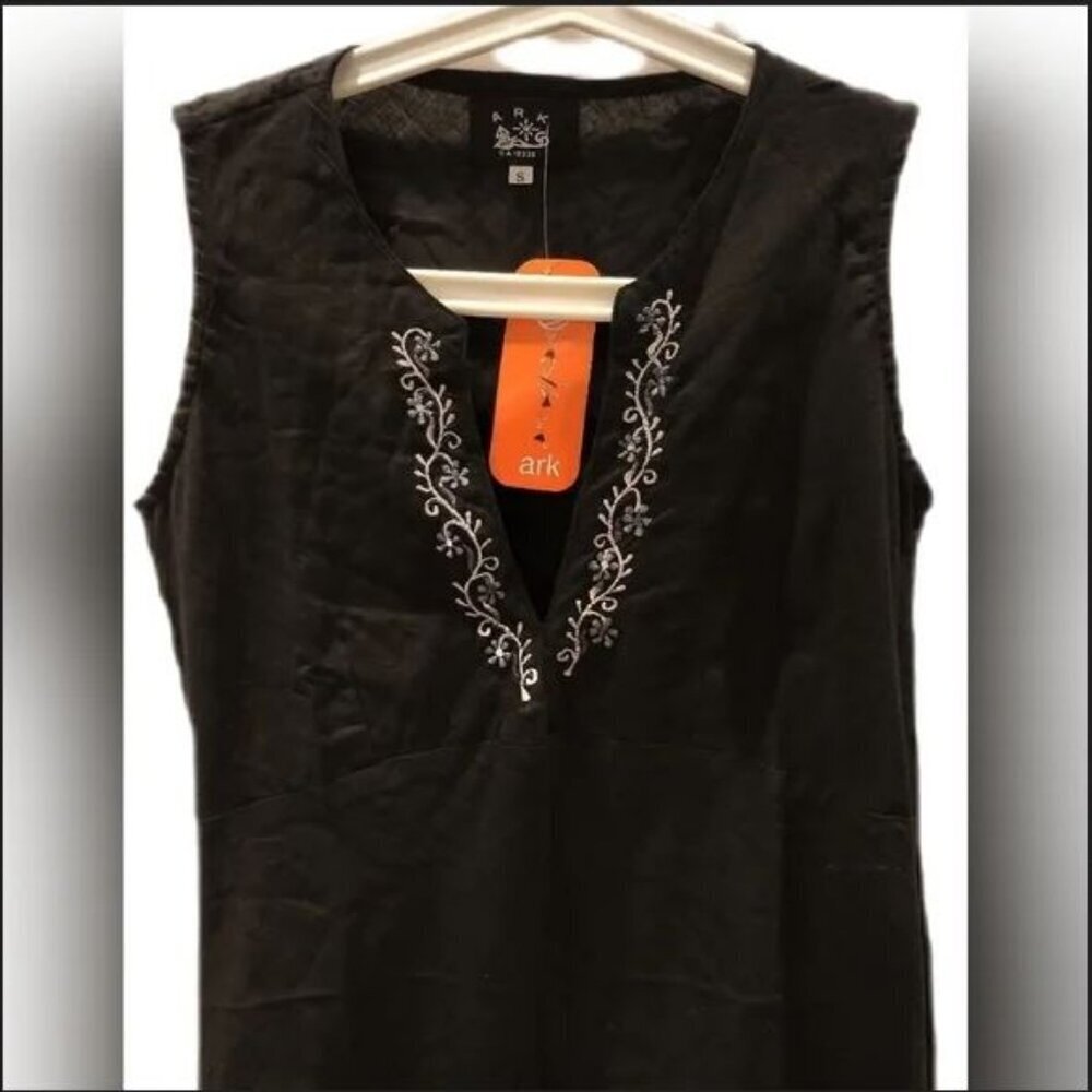 NWT BOHO %100 Cotton Slimming Swim Coverup Black Embroidered Deep V-Neck - Picture 4 of 12